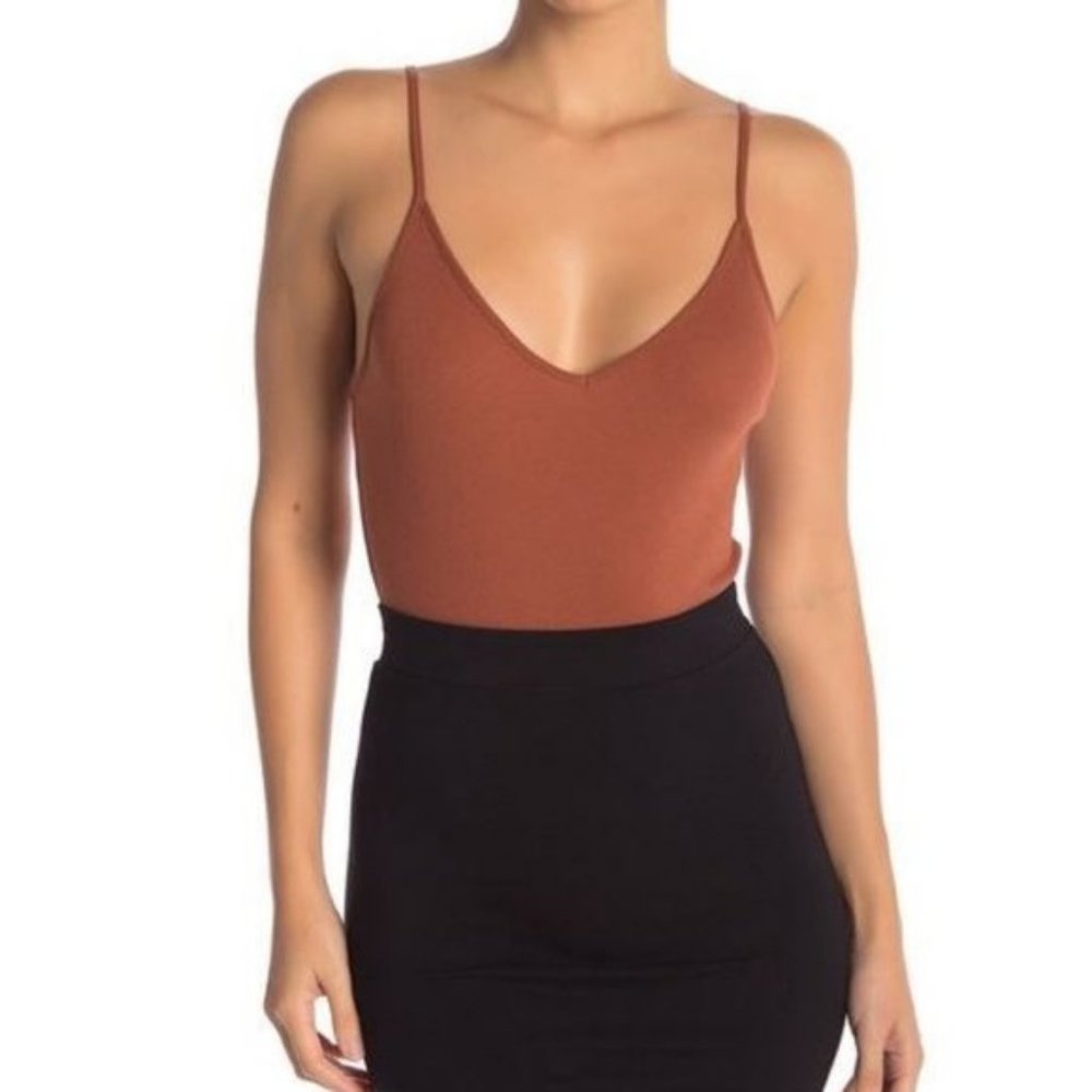 BP. Rust Orange V-Neck Ribbed Thong Bodysuit NWT